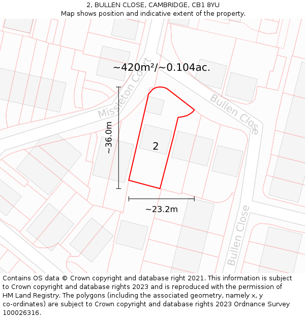 2, BULLEN CLOSE, CAMBRIDGE, CB1 8YU: Plot and title map