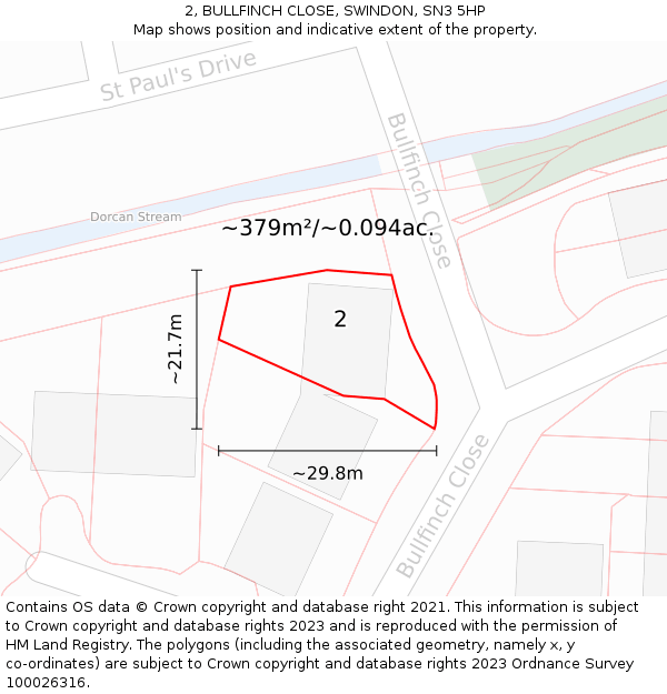 2, BULLFINCH CLOSE, SWINDON, SN3 5HP: Plot and title map