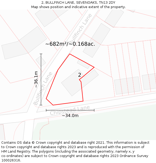 2, BULLFINCH LANE, SEVENOAKS, TN13 2DY: Plot and title map