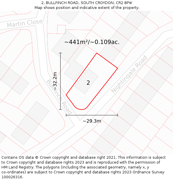 2, BULLFINCH ROAD, SOUTH CROYDON, CR2 8PW: Plot and title map