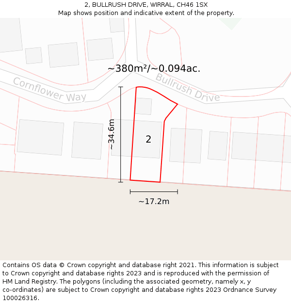 2, BULLRUSH DRIVE, WIRRAL, CH46 1SX: Plot and title map