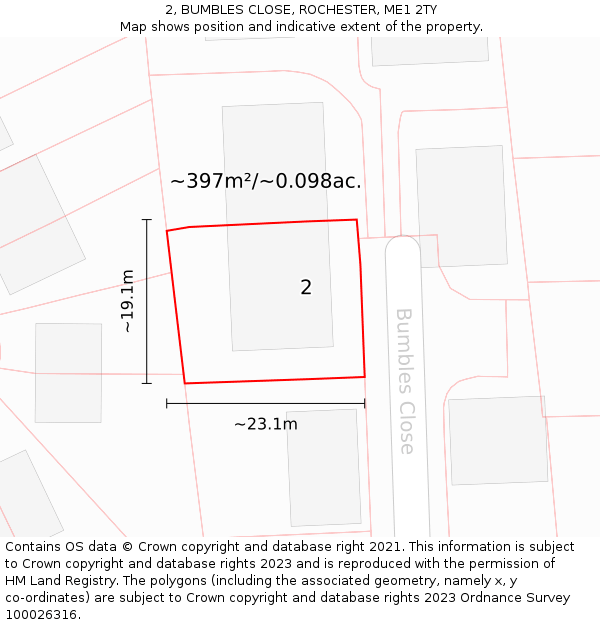 2, BUMBLES CLOSE, ROCHESTER, ME1 2TY: Plot and title map