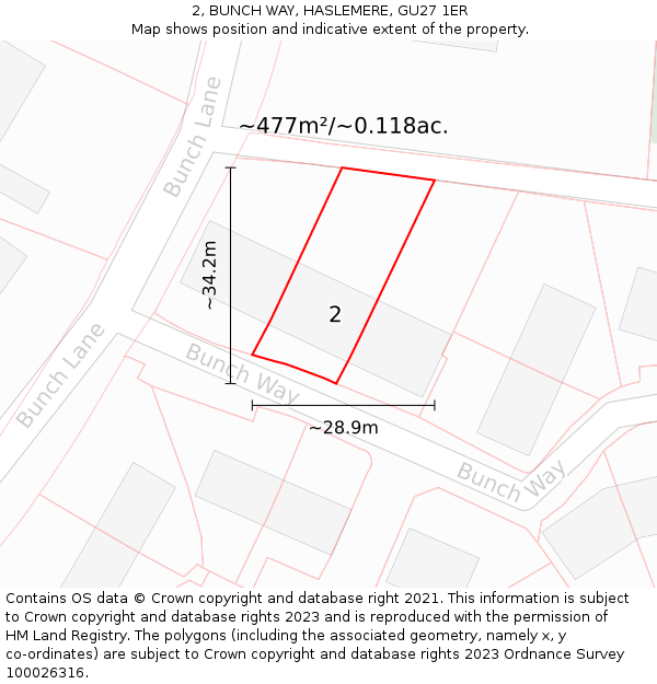 2, BUNCH WAY, HASLEMERE, GU27 1ER: Plot and title map