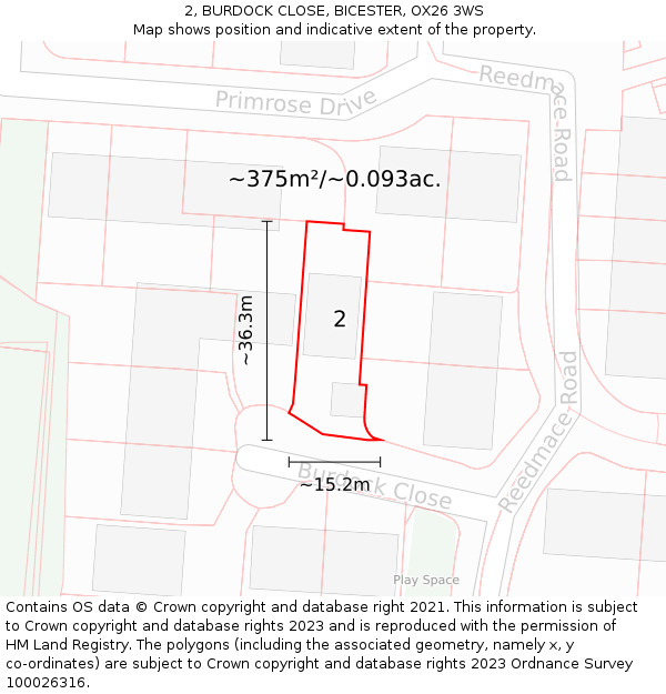 2, BURDOCK CLOSE, BICESTER, OX26 3WS: Plot and title map