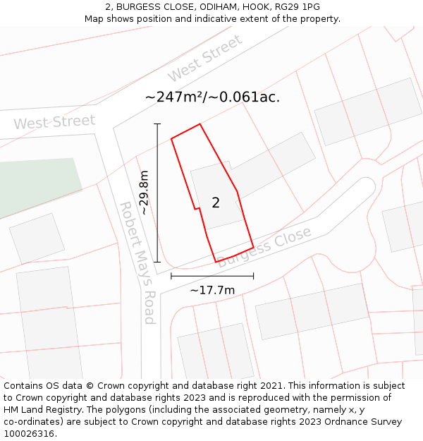 2, BURGESS CLOSE, ODIHAM, HOOK, RG29 1PG: Plot and title map