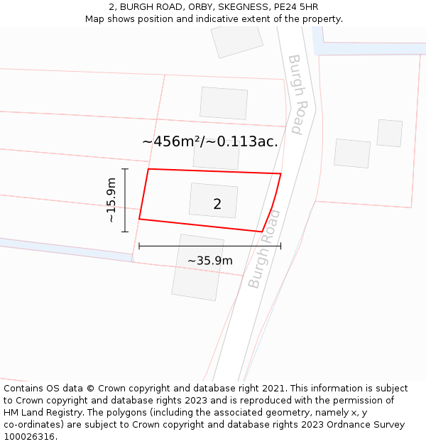 2, BURGH ROAD, ORBY, SKEGNESS, PE24 5HR: Plot and title map