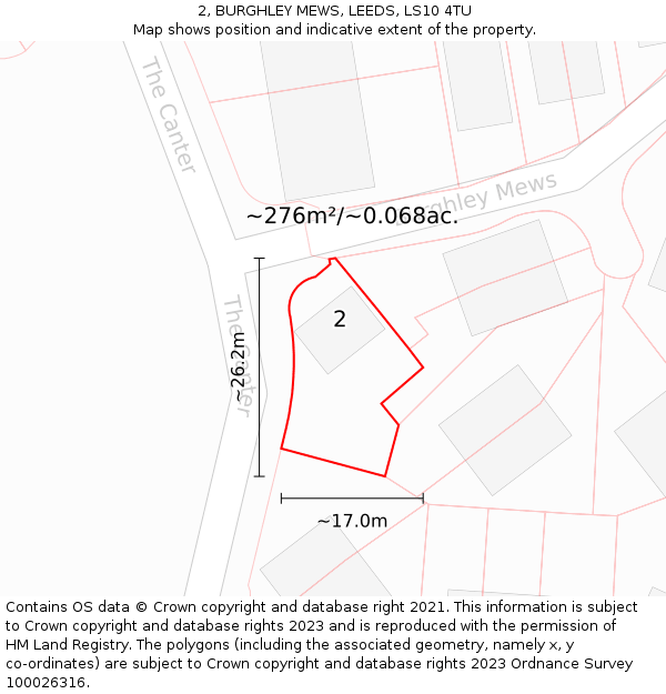 2, BURGHLEY MEWS, LEEDS, LS10 4TU: Plot and title map