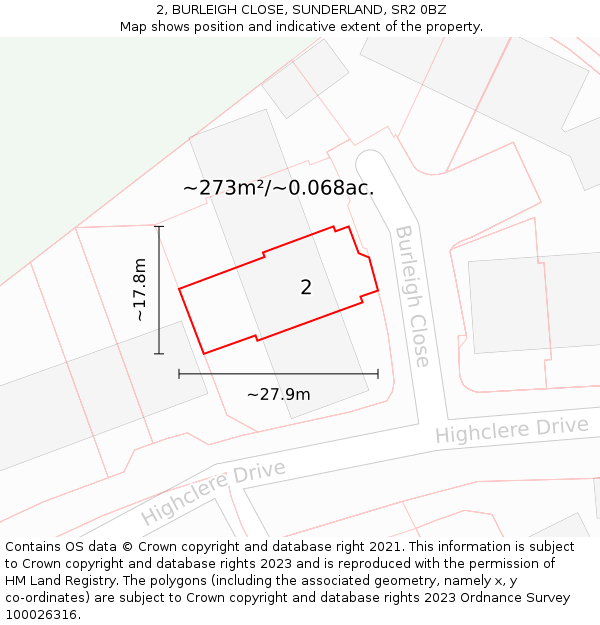 2, BURLEIGH CLOSE, SUNDERLAND, SR2 0BZ: Plot and title map