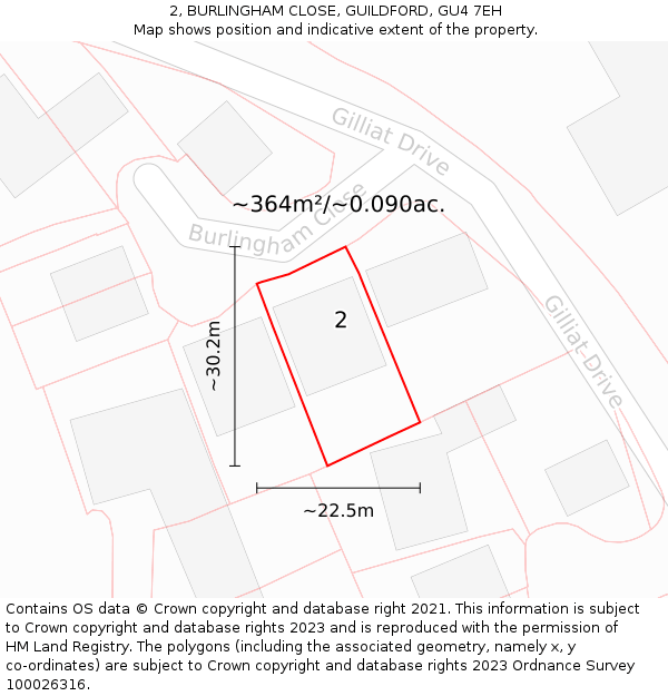 2, BURLINGHAM CLOSE, GUILDFORD, GU4 7EH: Plot and title map