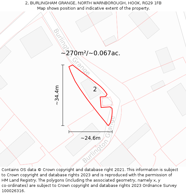 2, BURLINGHAM GRANGE, NORTH WARNBOROUGH, HOOK, RG29 1FB: Plot and title map
