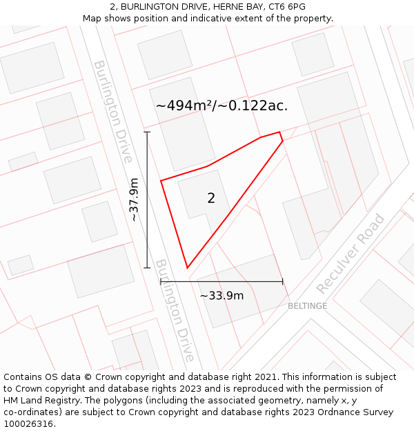 2, BURLINGTON DRIVE, HERNE BAY, CT6 6PG: Plot and title map