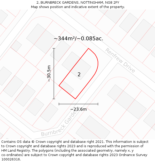 2, BURNBRECK GARDENS, NOTTINGHAM, NG8 2FY: Plot and title map