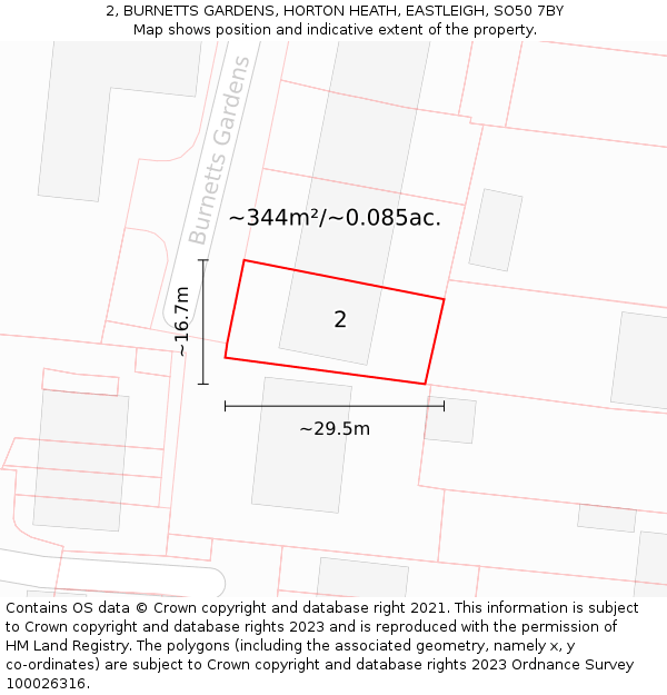 2, BURNETTS GARDENS, HORTON HEATH, EASTLEIGH, SO50 7BY: Plot and title map