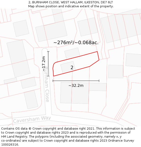 2, BURNHAM CLOSE, WEST HALLAM, ILKESTON, DE7 6LT: Plot and title map