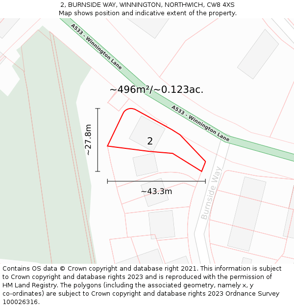 2, BURNSIDE WAY, WINNINGTON, NORTHWICH, CW8 4XS: Plot and title map