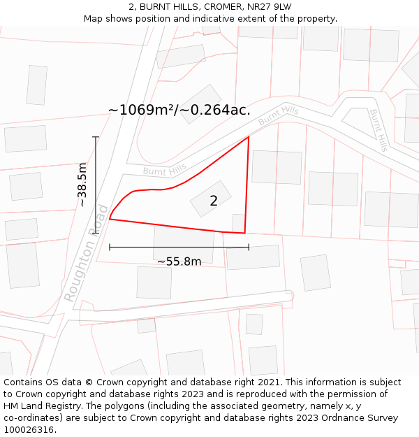 2, BURNT HILLS, CROMER, NR27 9LW: Plot and title map