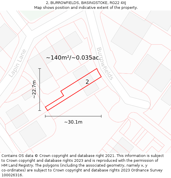 2, BURROWFIELDS, BASINGSTOKE, RG22 4XJ: Plot and title map