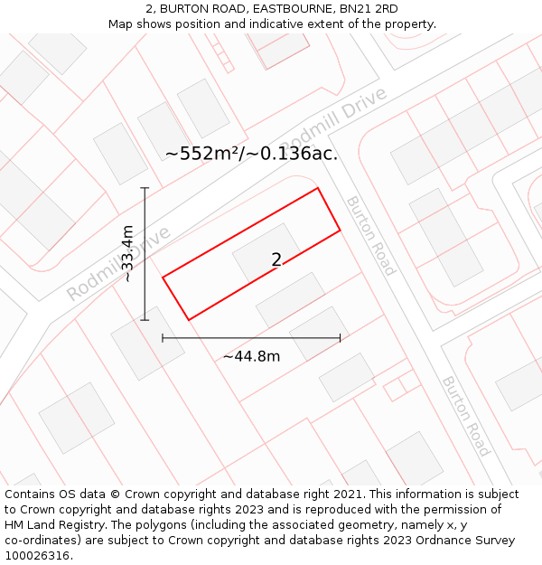 2, BURTON ROAD, EASTBOURNE, BN21 2RD: Plot and title map