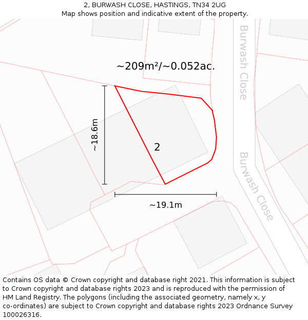 2, BURWASH CLOSE, HASTINGS, TN34 2UG: Plot and title map