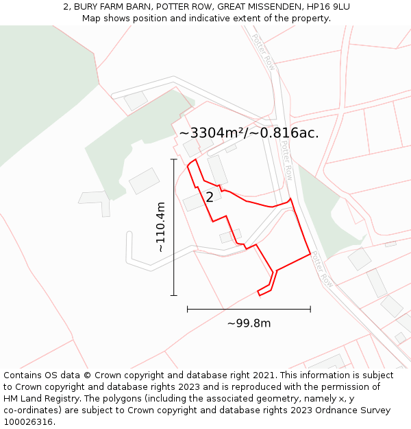 2, BURY FARM BARN, POTTER ROW, GREAT MISSENDEN, HP16 9LU: Plot and title map