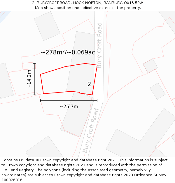 2, BURYCROFT ROAD, HOOK NORTON, BANBURY, OX15 5PW: Plot and title map