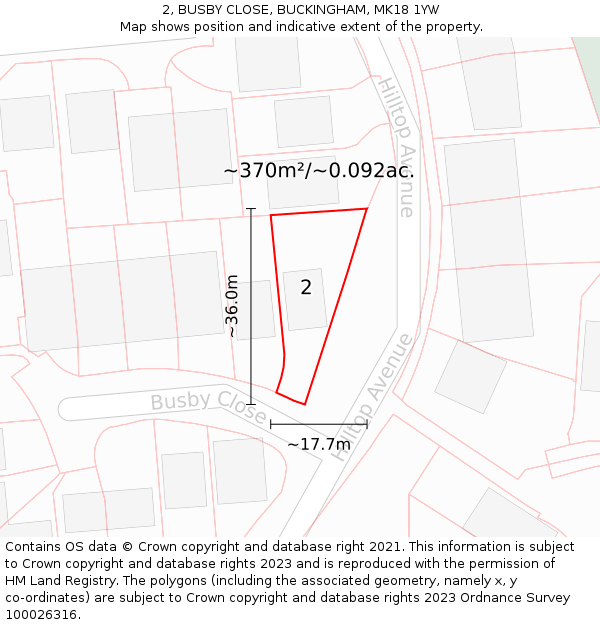 2, BUSBY CLOSE, BUCKINGHAM, MK18 1YW: Plot and title map