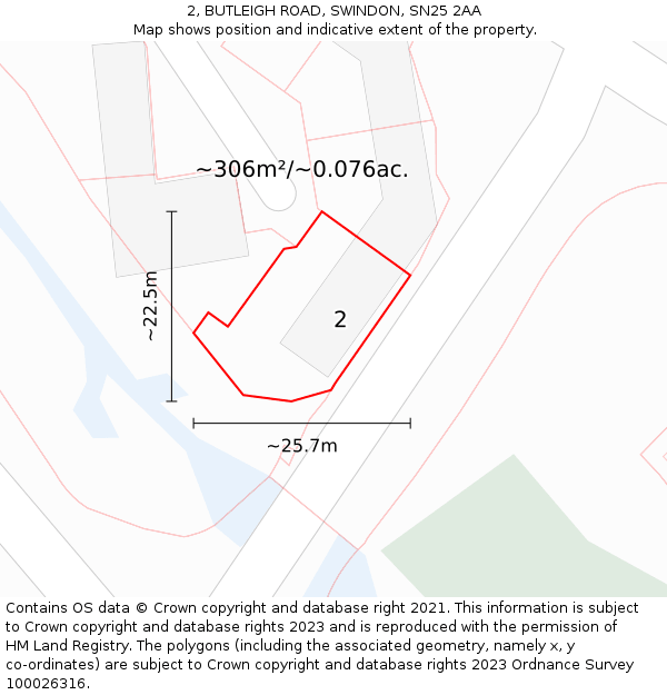 2, BUTLEIGH ROAD, SWINDON, SN25 2AA: Plot and title map