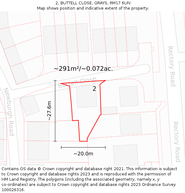 2, BUTTELL CLOSE, GRAYS, RM17 6UN: Plot and title map