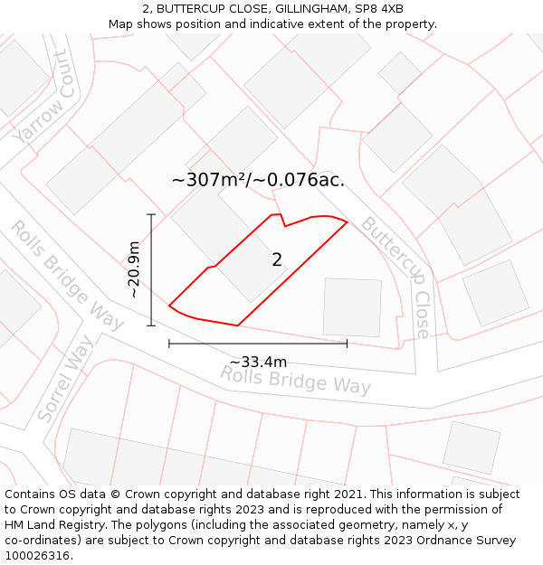 2, BUTTERCUP CLOSE, GILLINGHAM, SP8 4XB: Plot and title map