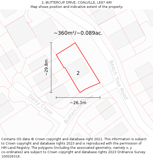 2, BUTTERCUP DRIVE, COALVILLE, LE67 4AY: Plot and title map