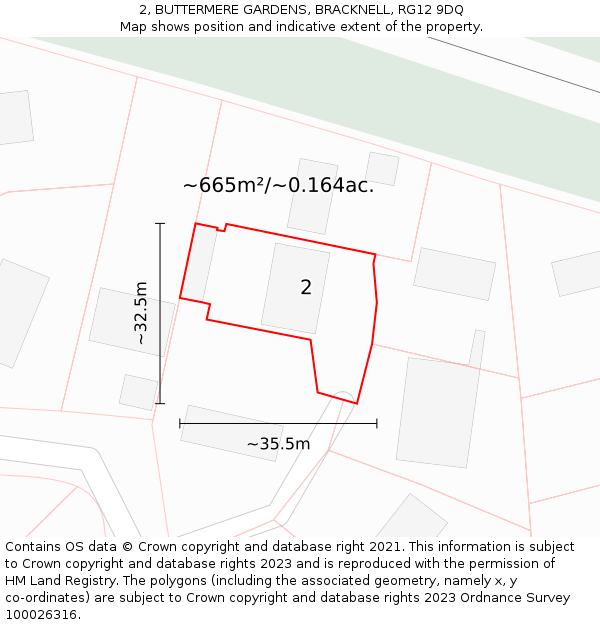 2, BUTTERMERE GARDENS, BRACKNELL, RG12 9DQ: Plot and title map