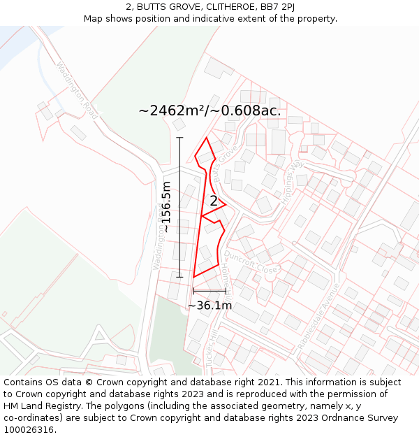 2, BUTTS GROVE, CLITHEROE, BB7 2PJ: Plot and title map