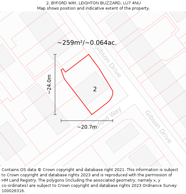 2, BYFORD WAY, LEIGHTON BUZZARD, LU7 4NU: Plot and title map