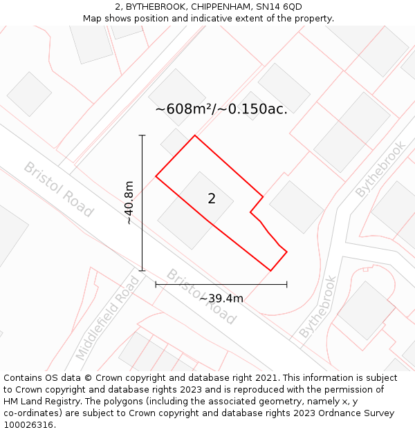 2, BYTHEBROOK, CHIPPENHAM, SN14 6QD: Plot and title map