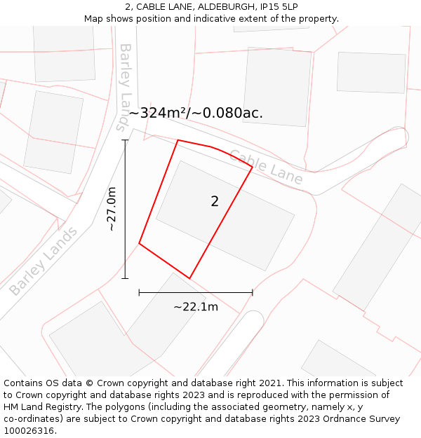 2, CABLE LANE, ALDEBURGH, IP15 5LP: Plot and title map