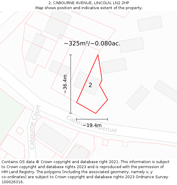2, CABOURNE AVENUE, LINCOLN, LN2 2HP: Plot and title map