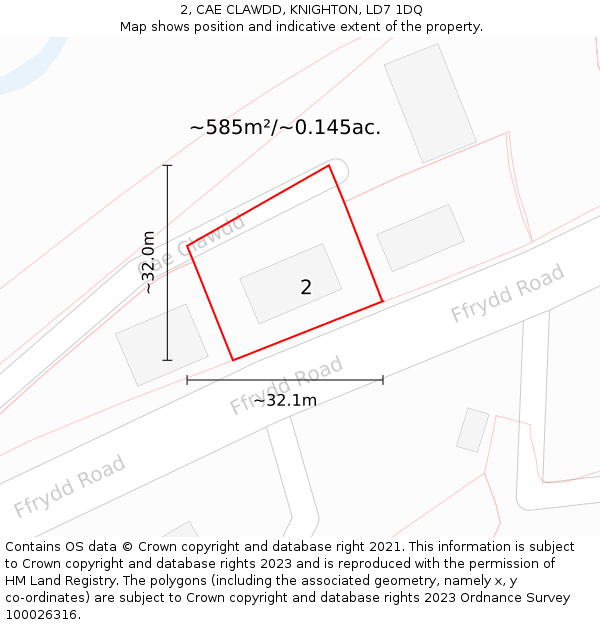 2, CAE CLAWDD, KNIGHTON, LD7 1DQ: Plot and title map