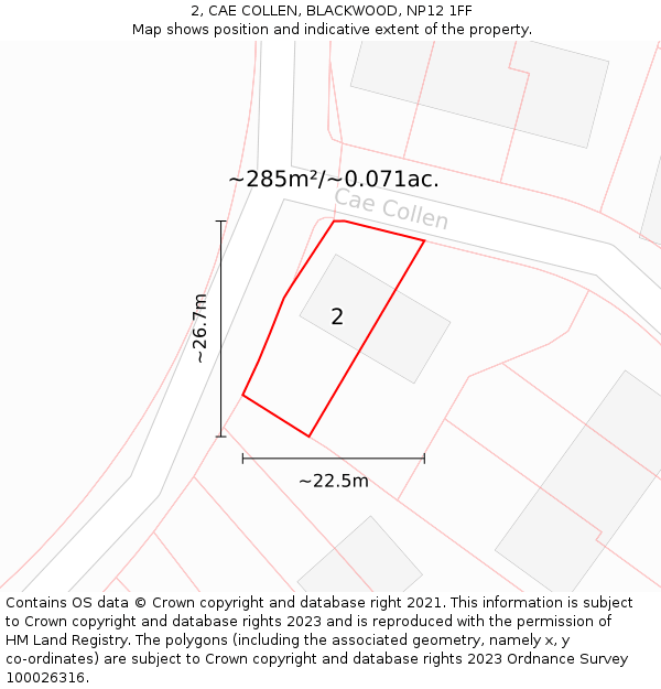 2, CAE COLLEN, BLACKWOOD, NP12 1FF: Plot and title map