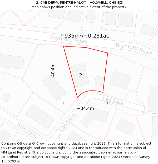 2, CAE DERW, PENTRE HALKYN, HOLYWELL, CH8 8JZ: Plot and title map