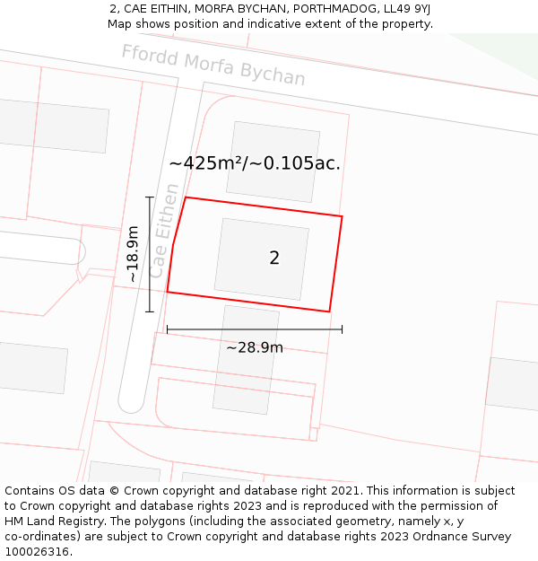 2, CAE EITHIN, MORFA BYCHAN, PORTHMADOG, LL49 9YJ: Plot and title map