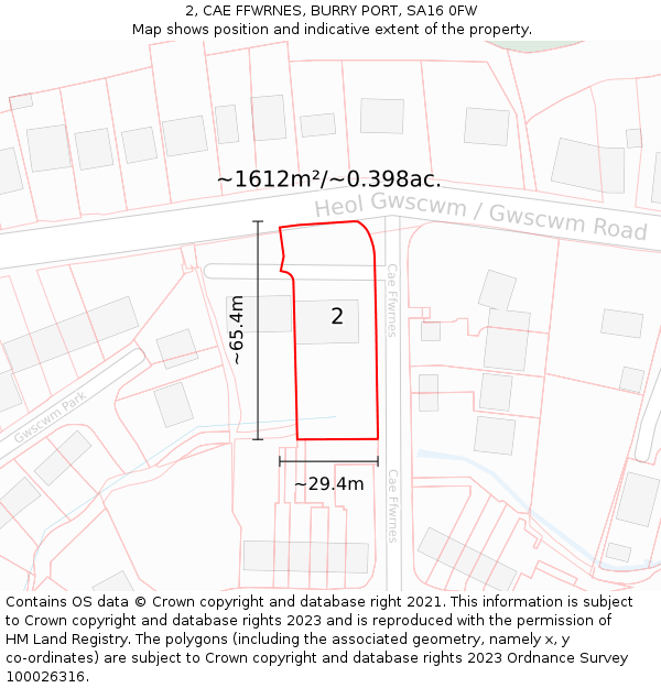 2, CAE FFWRNES, BURRY PORT, SA16 0FW: Plot and title map