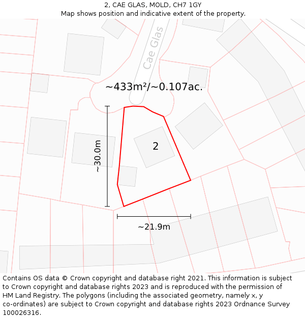 2, CAE GLAS, MOLD, CH7 1GY: Plot and title map