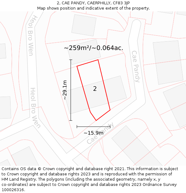 2, CAE PANDY, CAERPHILLY, CF83 3JP: Plot and title map