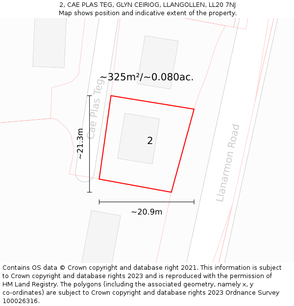 2, CAE PLAS TEG, GLYN CEIRIOG, LLANGOLLEN, LL20 7NJ: Plot and title map