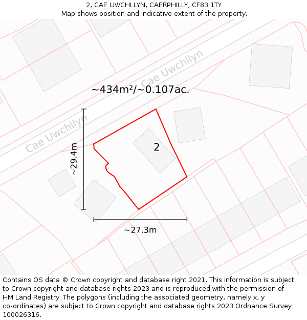 2, CAE UWCHLLYN, CAERPHILLY, CF83 1TY: Plot and title map