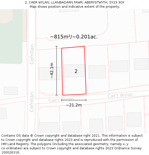 2, CAER WYLAN, LLANBADARN FAWR, ABERYSTWYTH, SY23 3GY: Plot and title map