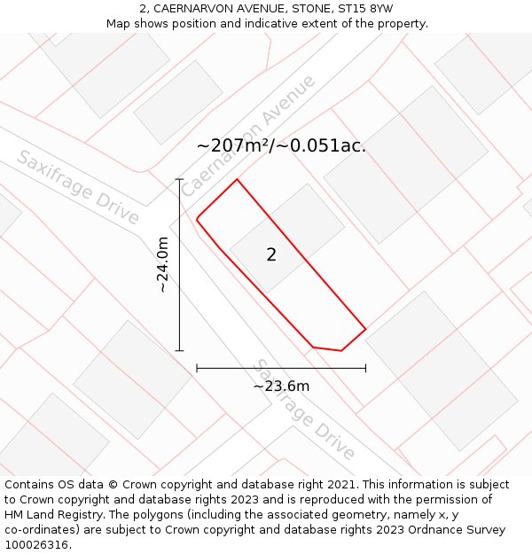 2, CAERNARVON AVENUE, STONE, ST15 8YW: Plot and title map