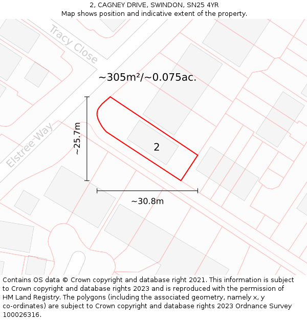 2, CAGNEY DRIVE, SWINDON, SN25 4YR: Plot and title map