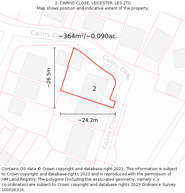 2, CAIRNS CLOSE, LEICESTER, LE3 2TG: Plot and title map