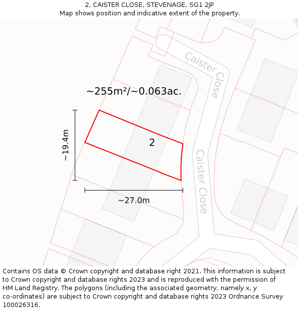 2, CAISTER CLOSE, STEVENAGE, SG1 2JP: Plot and title map